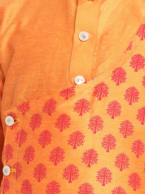 JBN Creation Boys' Orange Cotton Blend Kurta Pyjama Set